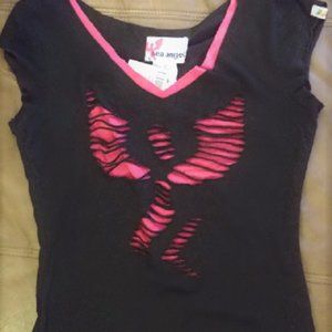 NWT! Black Hot Pink Y2K Rocker shirt razor slashed top goth gothic punk medium M